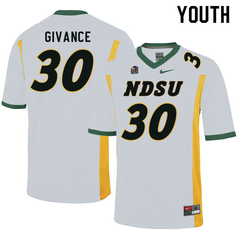 Youth #30 Darius Givance North Dakota State Bison College Football Jerseys Sale-White
